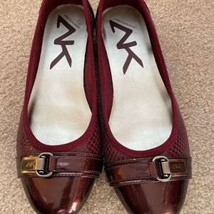 Anne Klein Akable flats with buckle feature in wine red, size 7